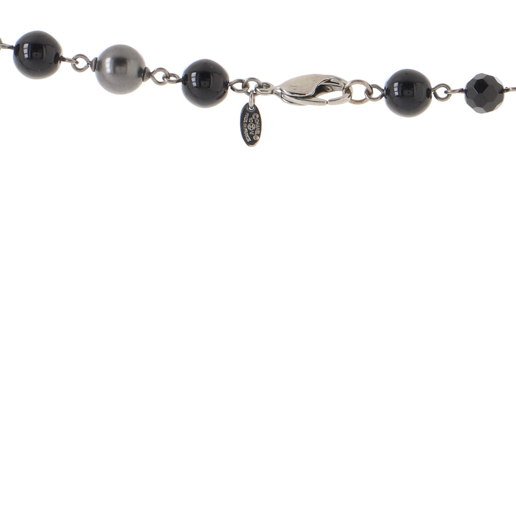 CC Station Long Necklace Ruthenium with Resin and Faux Pearls
