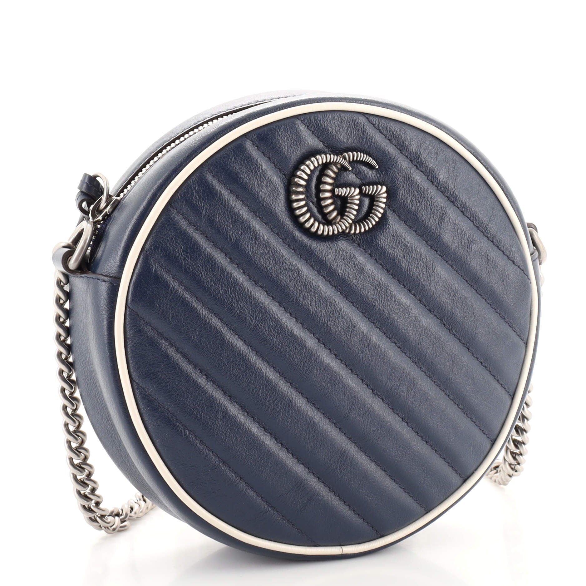 GG Marmont Round Shoulder Bag Diagonal Quilted Leather Mini