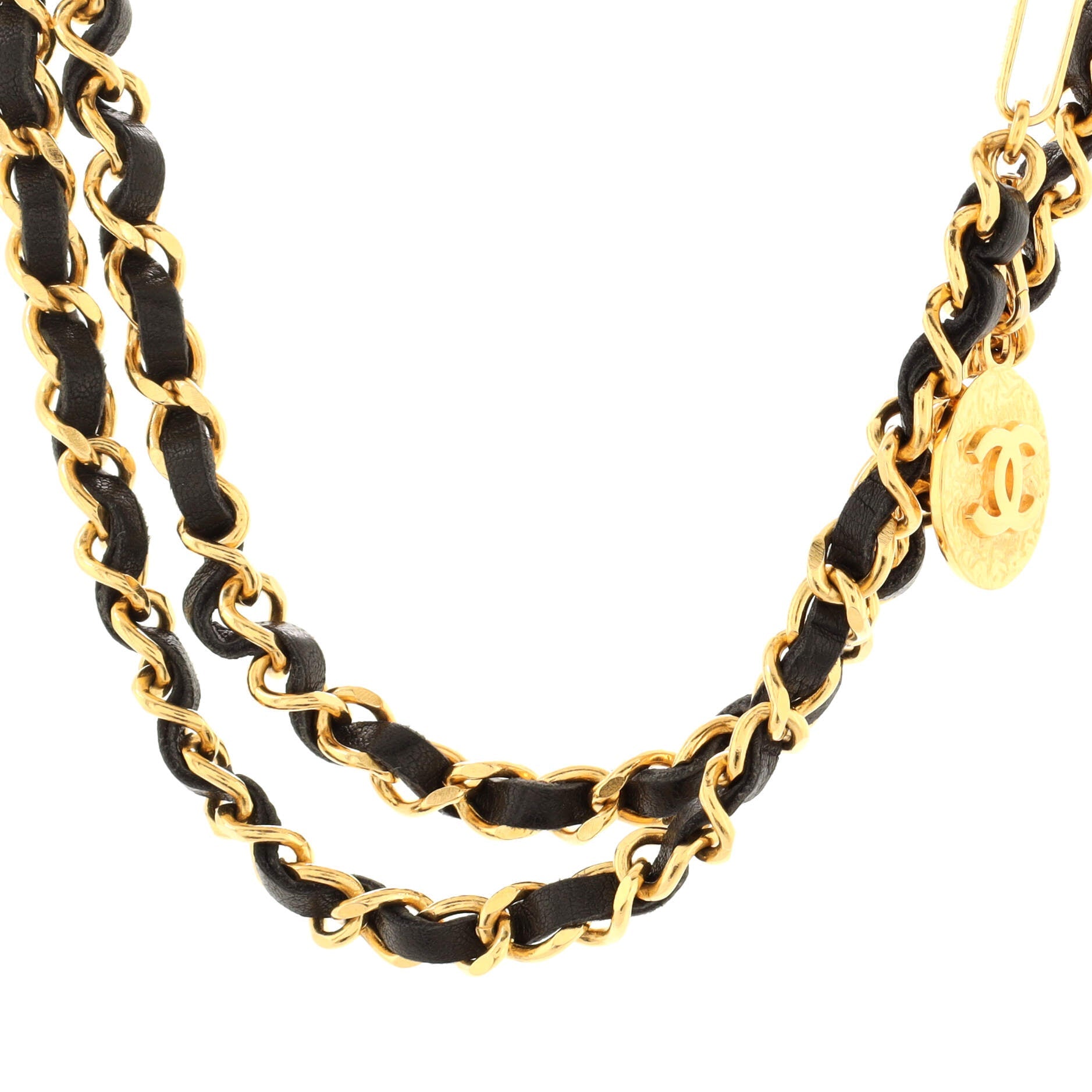 Vintage Medallion Chain Belt Metal and Leather 90