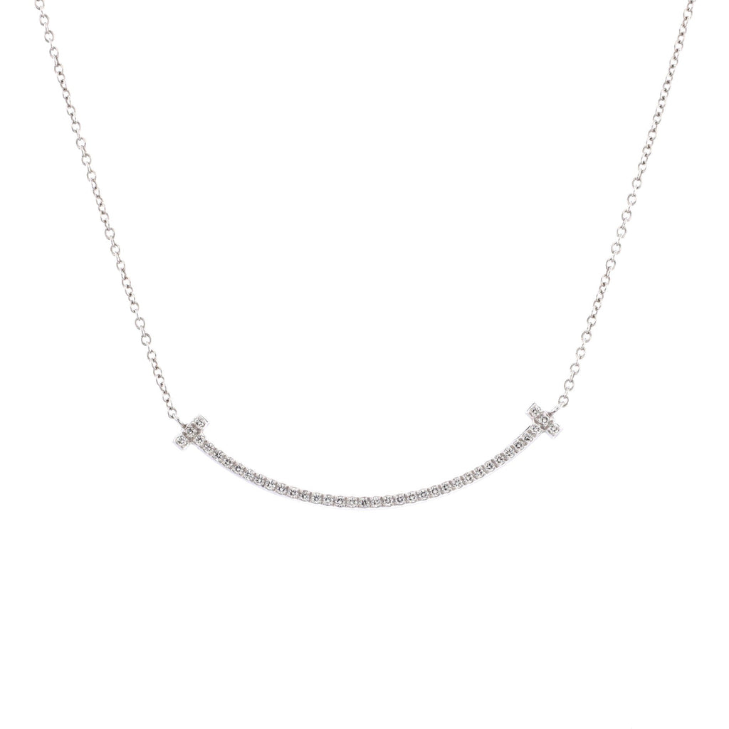 T Smile Pendant Necklace 18K White Gold with Diamonds Small