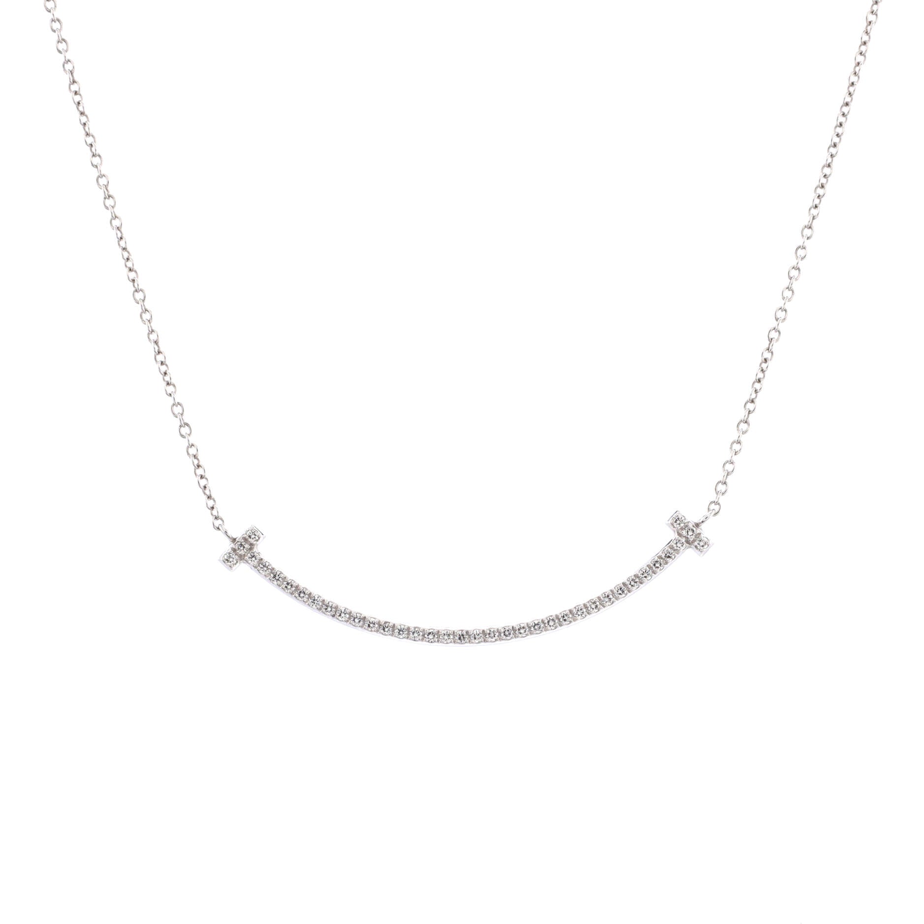T Smile Pendant Necklace 18K White Gold with Diamonds Small