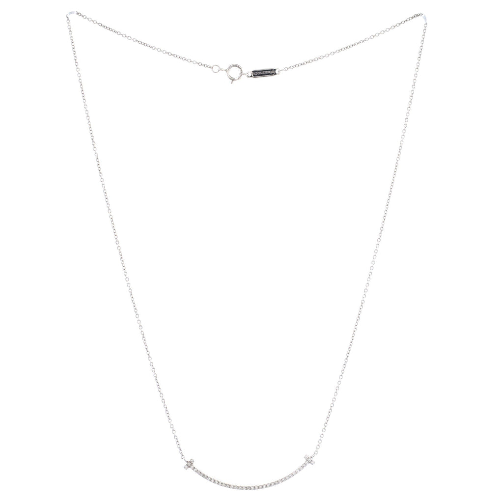 T Smile Pendant Necklace 18K White Gold with Diamonds Small