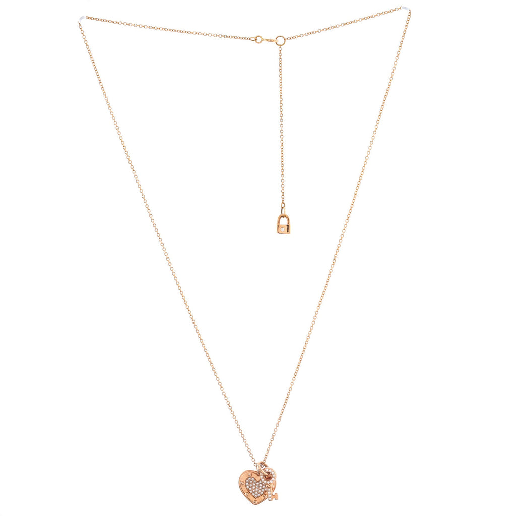Love Heart Tag Key Pendant Necklace 18K Rose Gold with Diamonds