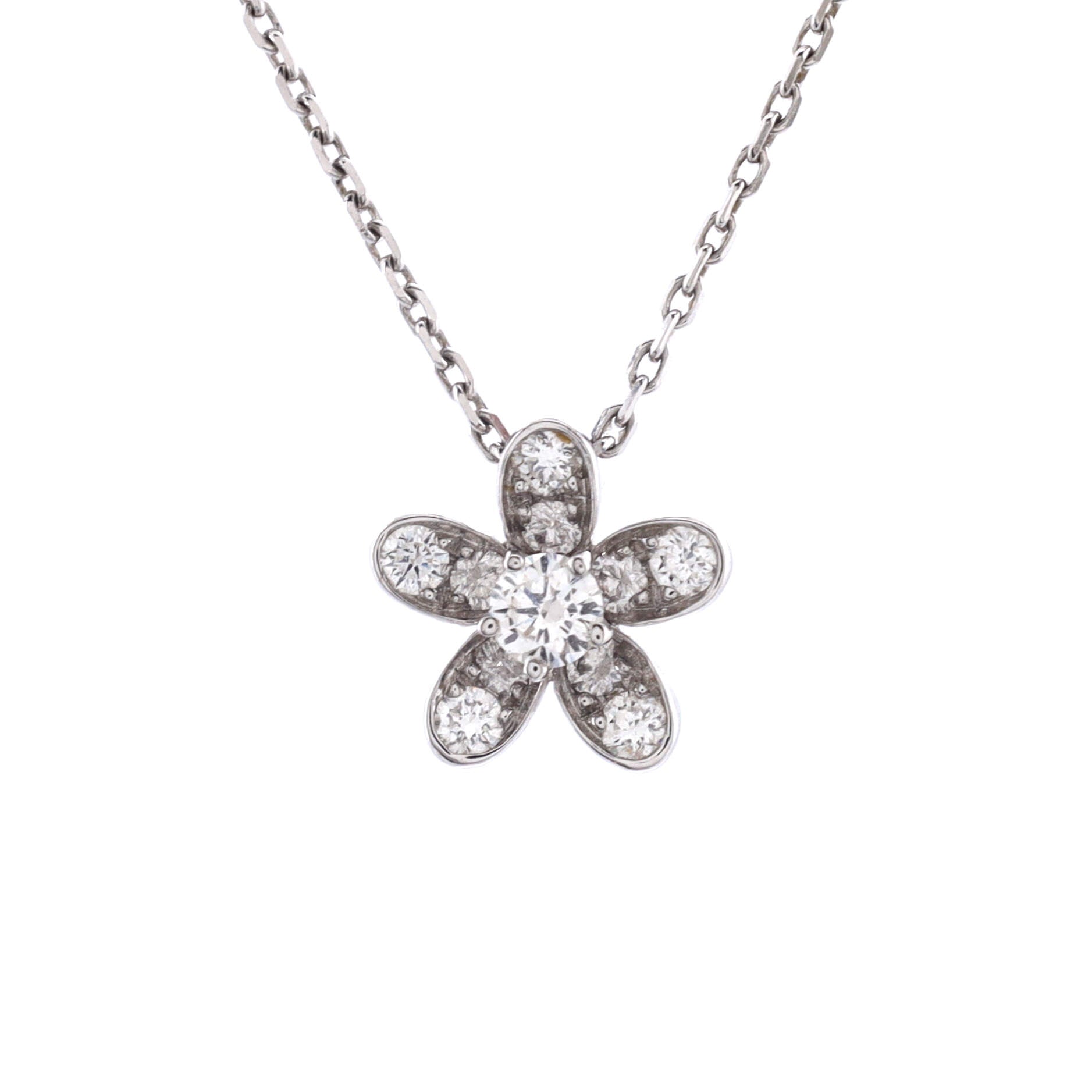 Socrate Flower Pendant Necklace 18K White Gold and Diamonds