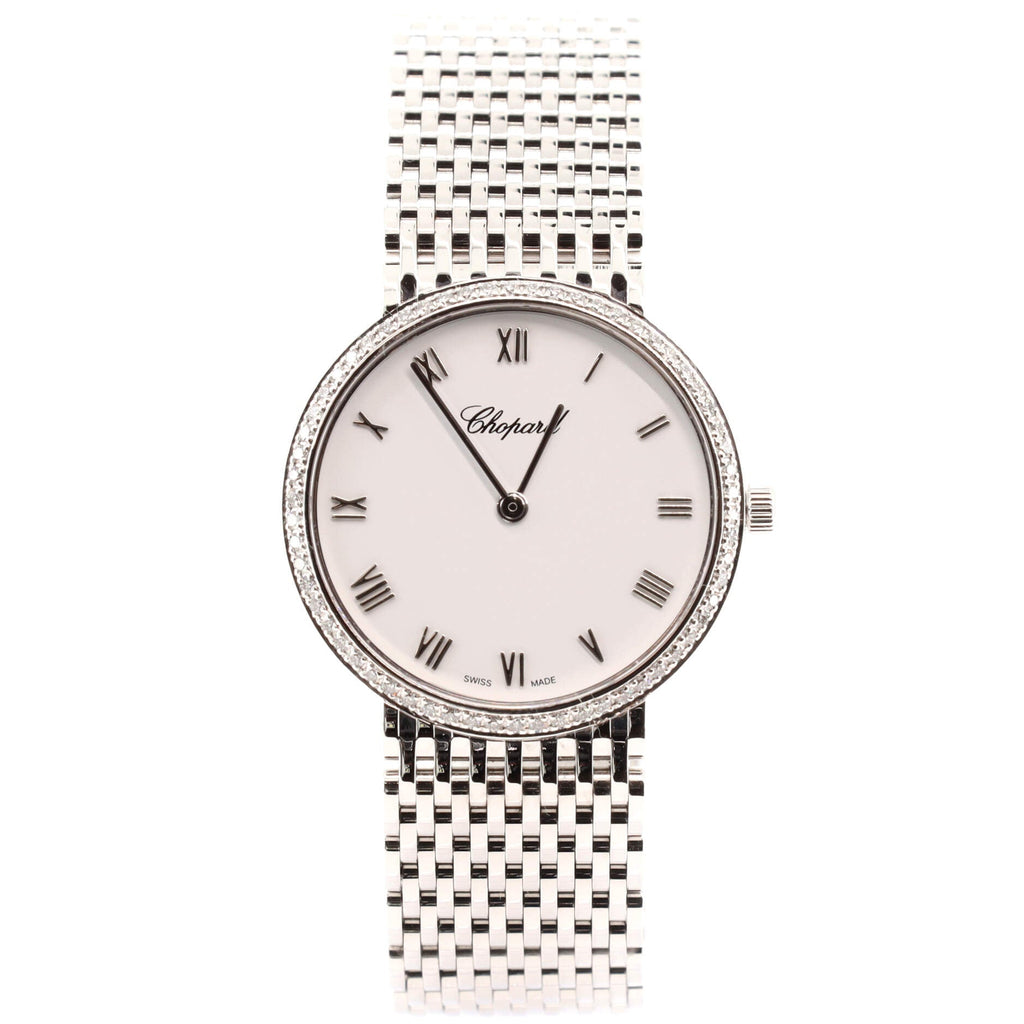 Classic Round Manual Watch White Gold with Diamond Bezel 26