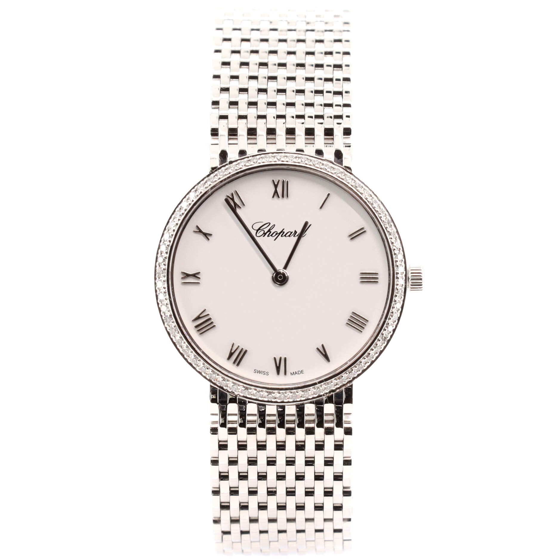 Classic Round Manual Watch White Gold with Diamond Bezel 26