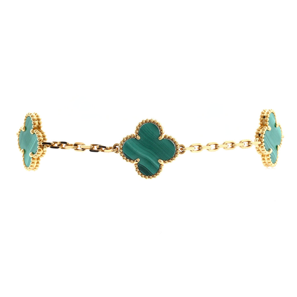 Vintage Alhambra 5 Motifs Bracelet 18K Yellow Gold and Malachite