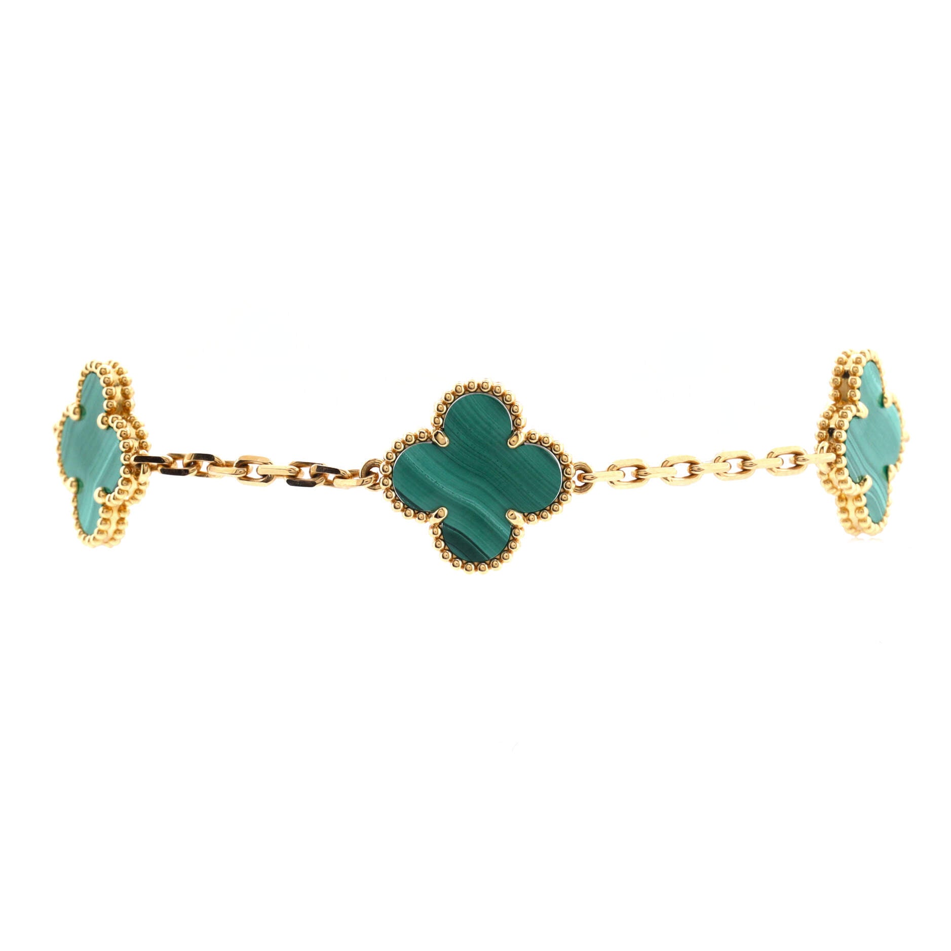 Vintage Alhambra 5 Motifs Bracelet 18K Yellow Gold and Malachite