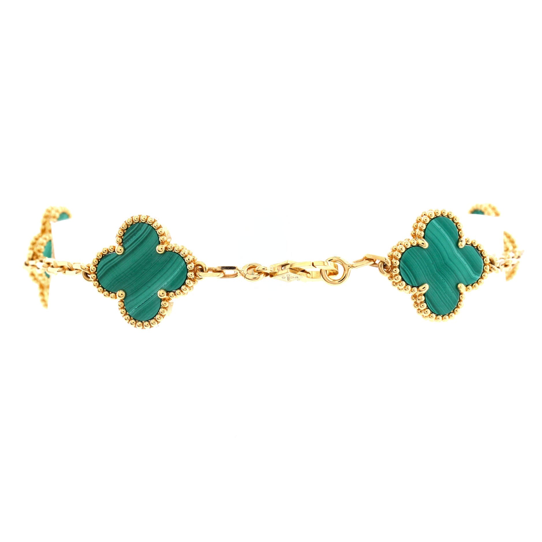 Vintage Alhambra 5 Motifs Bracelet 18K Yellow Gold and Malachite