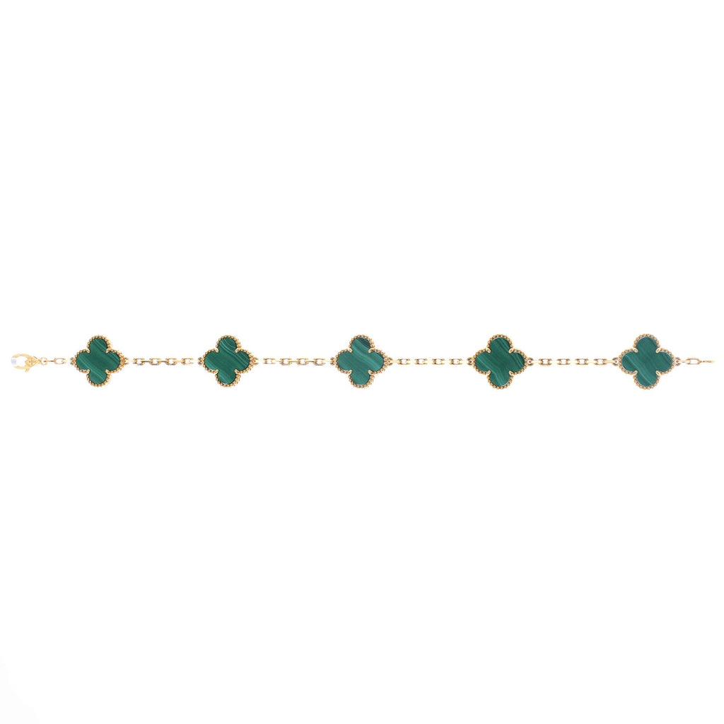 Vintage Alhambra 5 Motifs Bracelet 18K Yellow Gold and Malachite