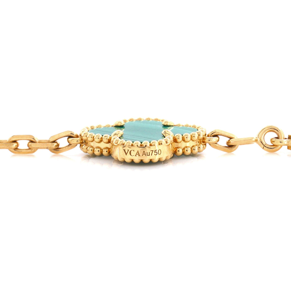 Vintage Alhambra 5 Motifs Bracelet 18K Yellow Gold and Malachite