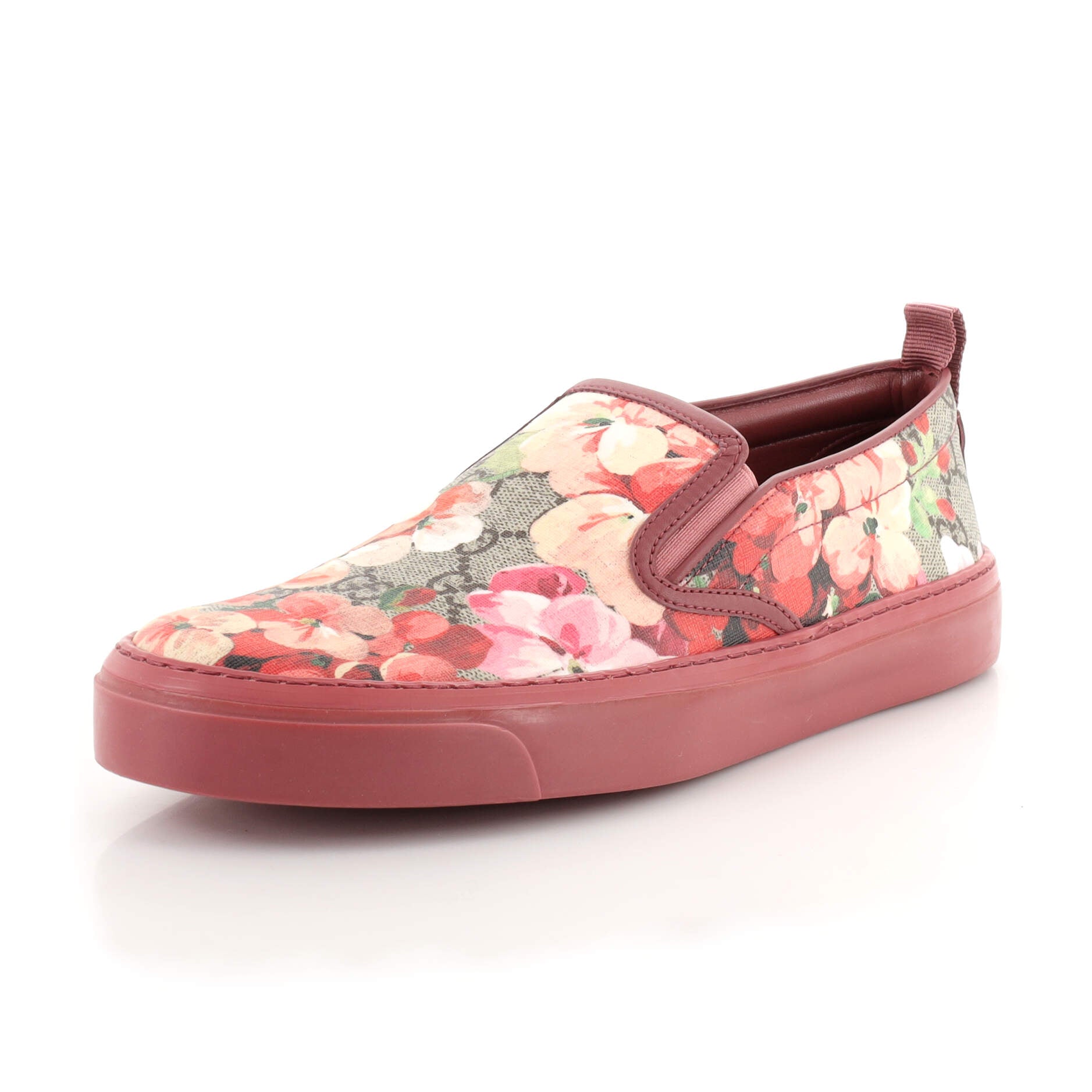 Women's Slip-On Sneakers Blooms Print GG Coated Canvas