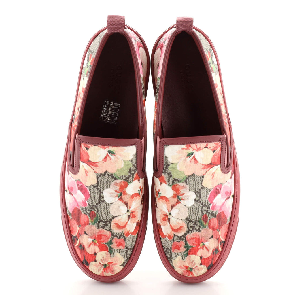 Women's Slip-On Sneakers Blooms Print GG Coated Canvas