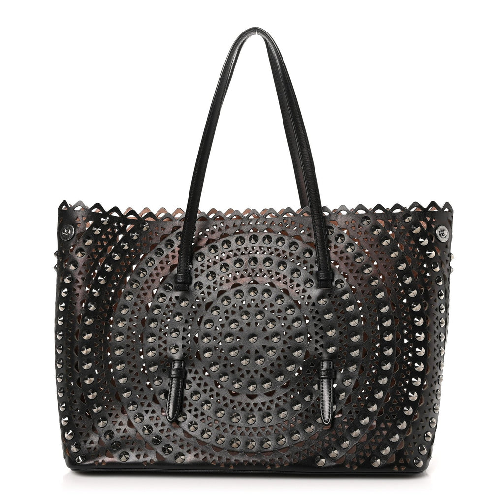 Calfskin Laser Cut Studded Mina 32 Tote Tote Black