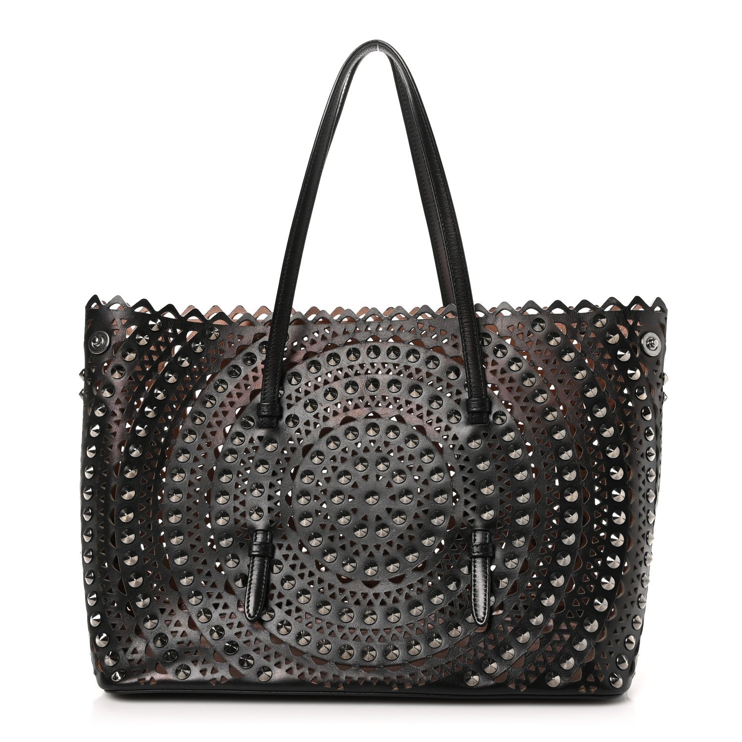 Calfskin Laser Cut Studded Mina 32 Tote Tote Black