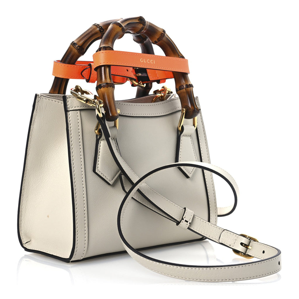 Wonka Grain Calfskin Mini Diana Tote Bag Mystic White Orange Fluo