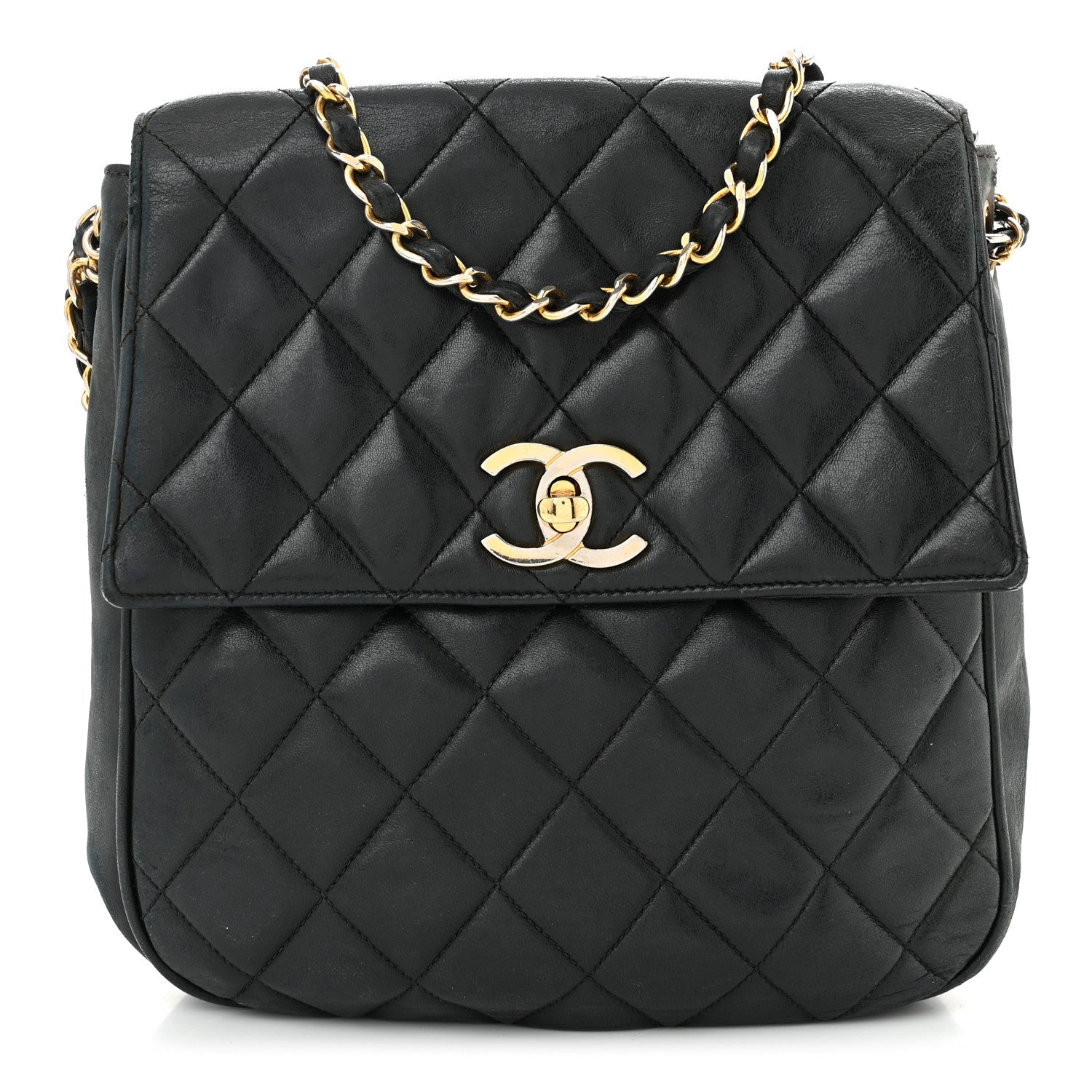 Lambskin Quilted Mini Flap Shoulder Bag Black