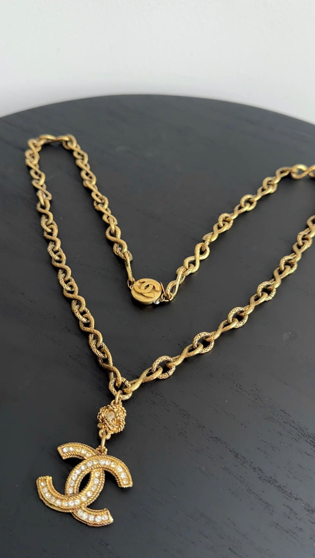 Chanel Vintage Crystal CC Long Chain Necklace