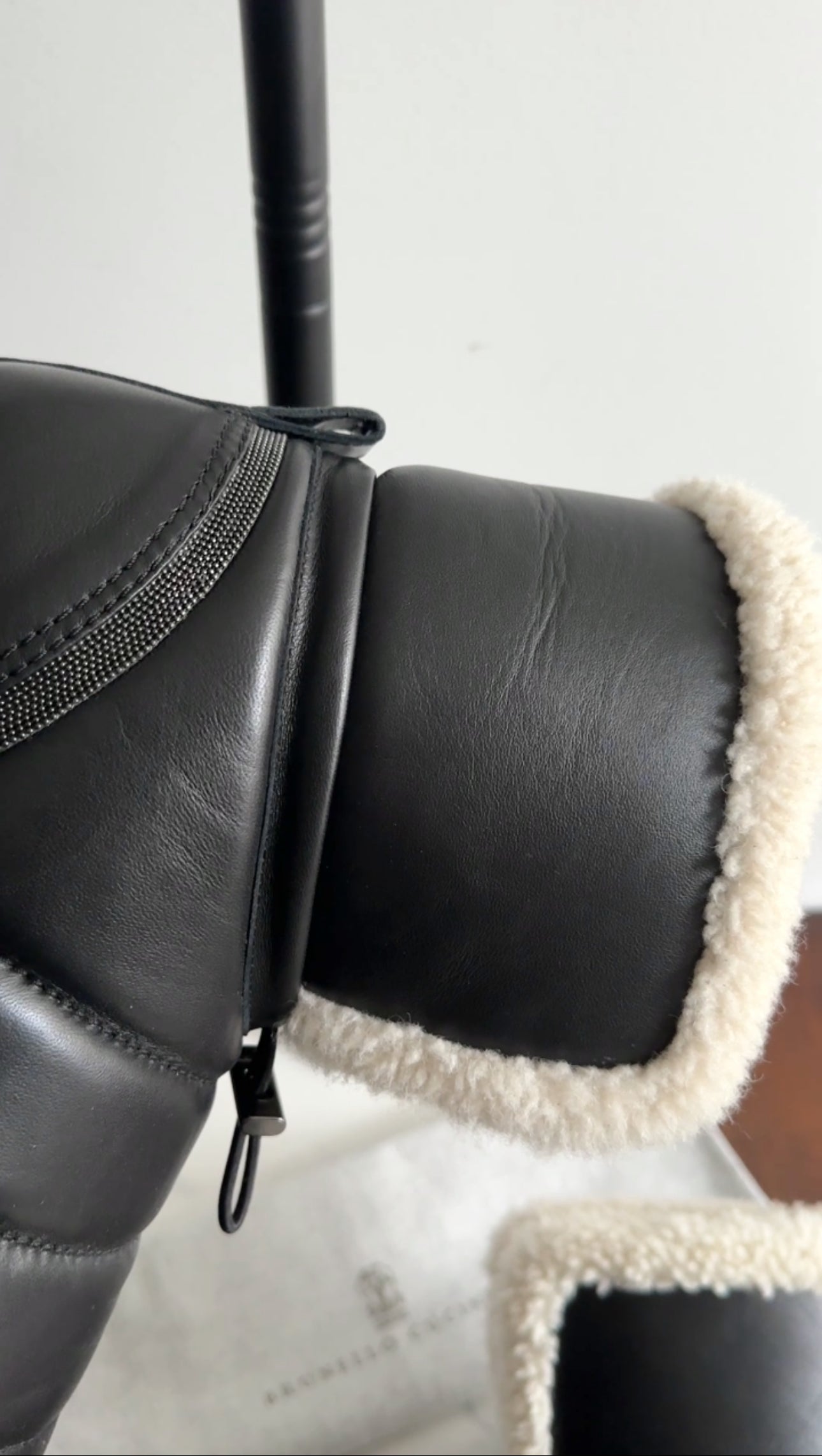 Brunello Cucinelli Black Leather Shearling Monili Boots - 37
