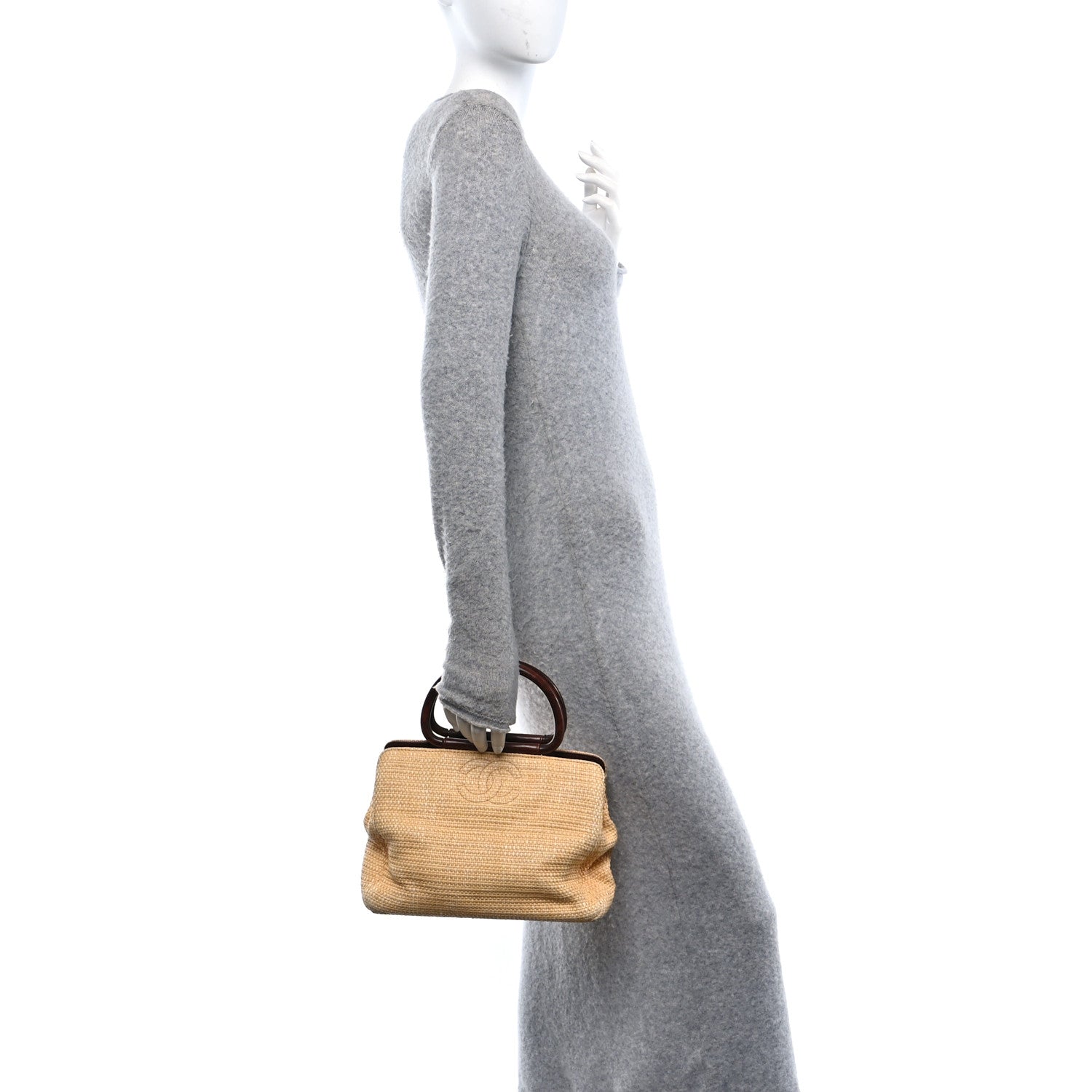 Woven Straw Raffia Wooden Handle Bag