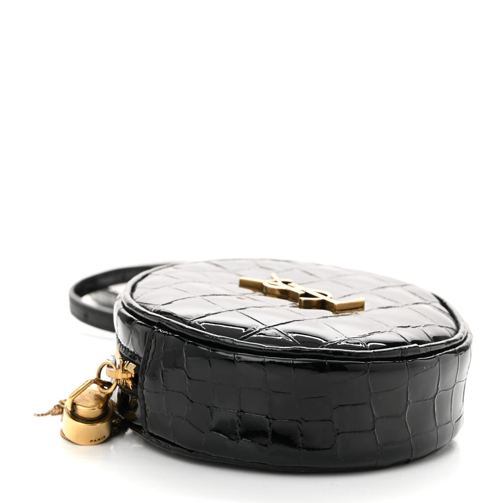 Patent Crocodile Embossed Round Belt Bag Black