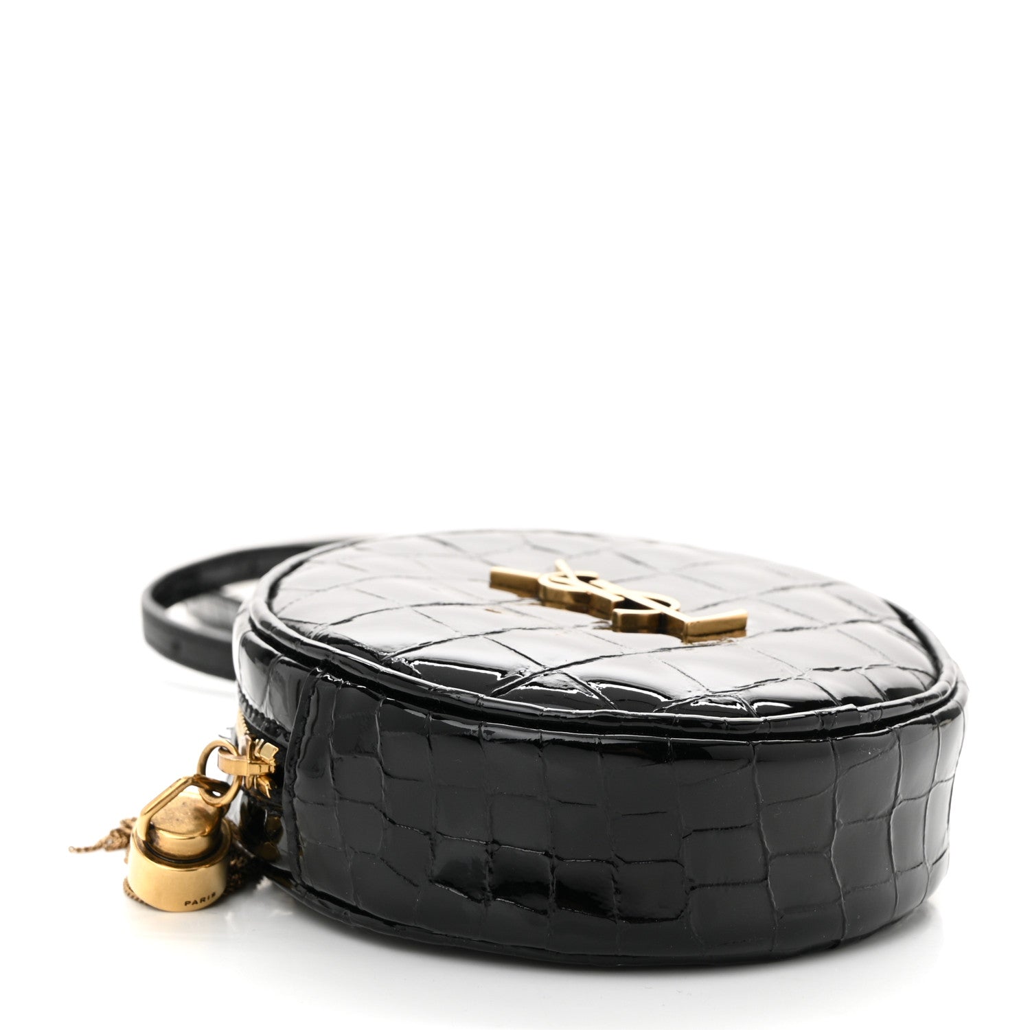 Patent Crocodile Embossed Round Belt Bag Black