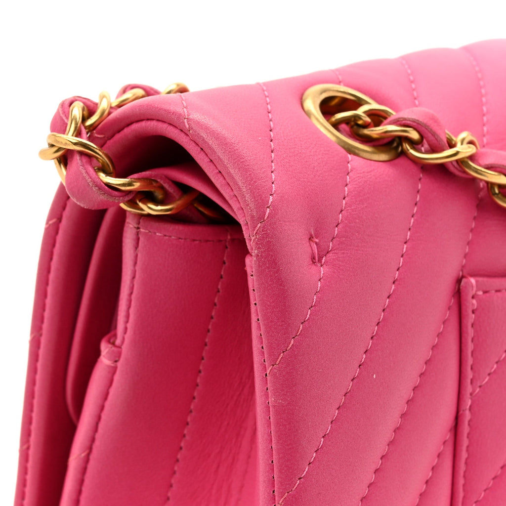 Lambskin Chevron Quilted Medium Double Flap Pink
