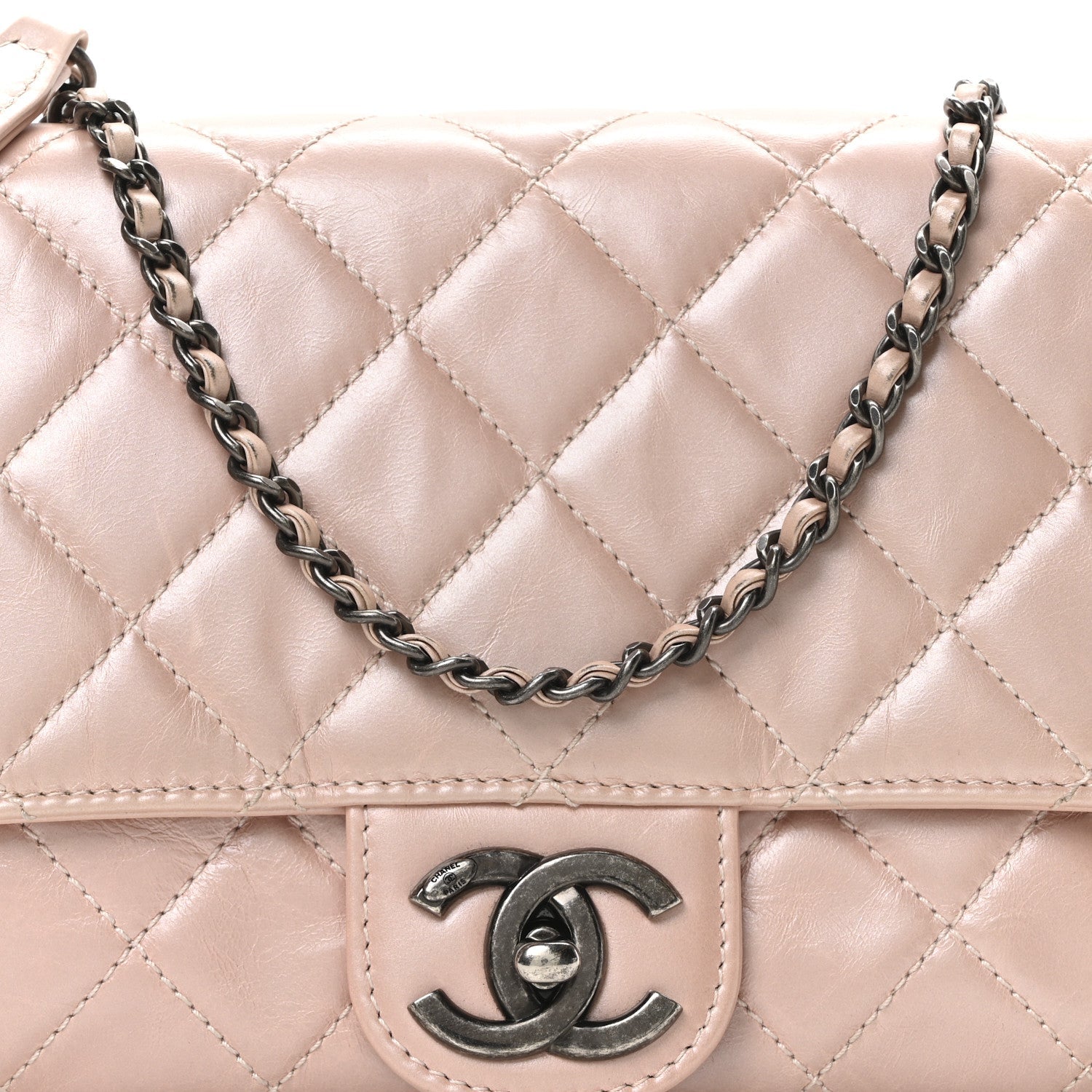 Glazed Calfskin Quilted Coco Pleats Flap Pink
