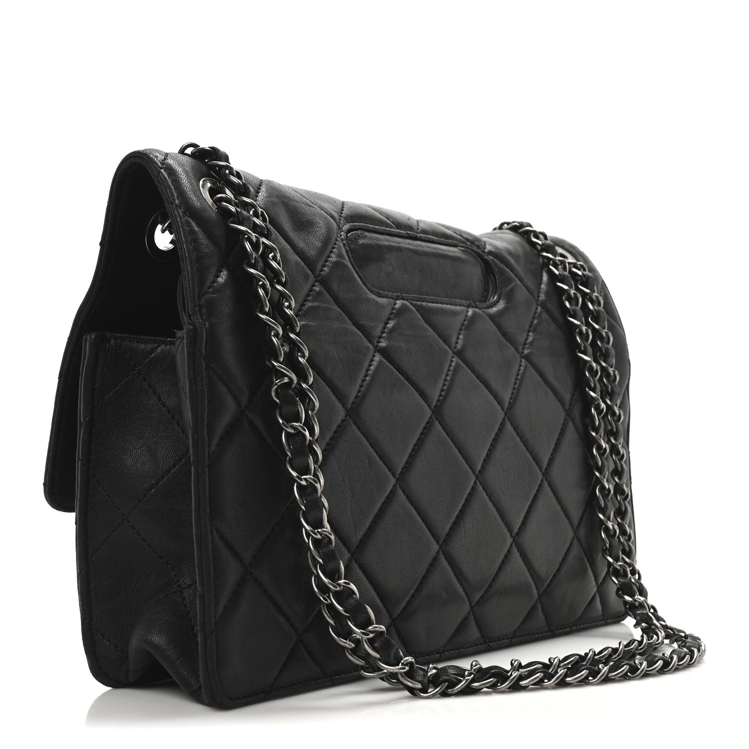 Washed Lambskin Jumbo Take Away Flap Black