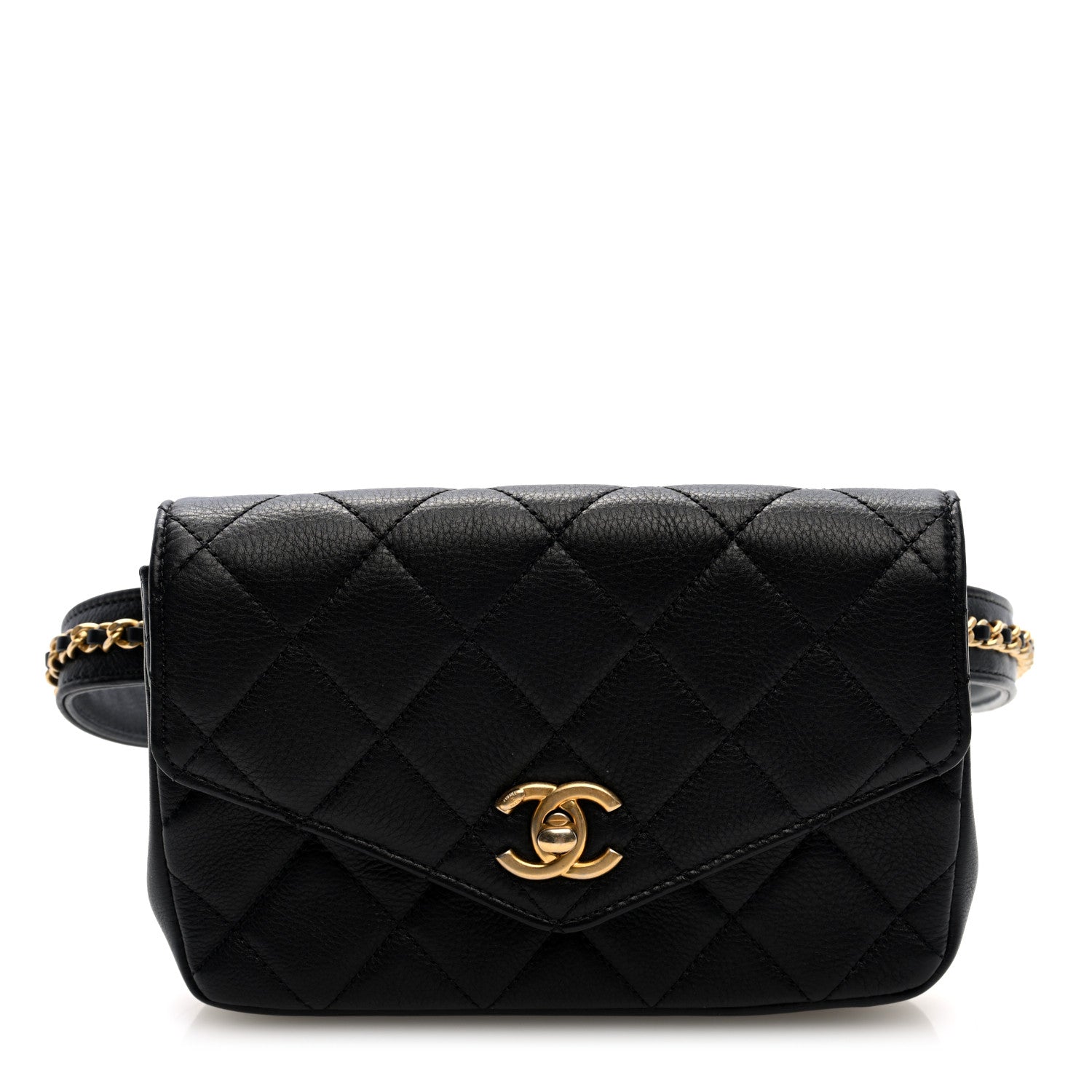 Calfskin Quilted Flap Waist Bag Black