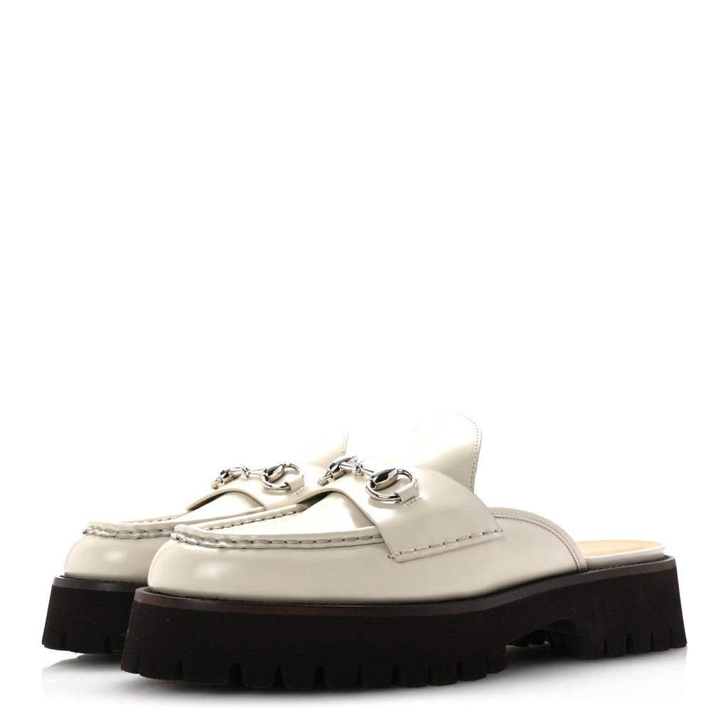 Cordovan Lux Horsebit Platform Mules 41 Mystic White