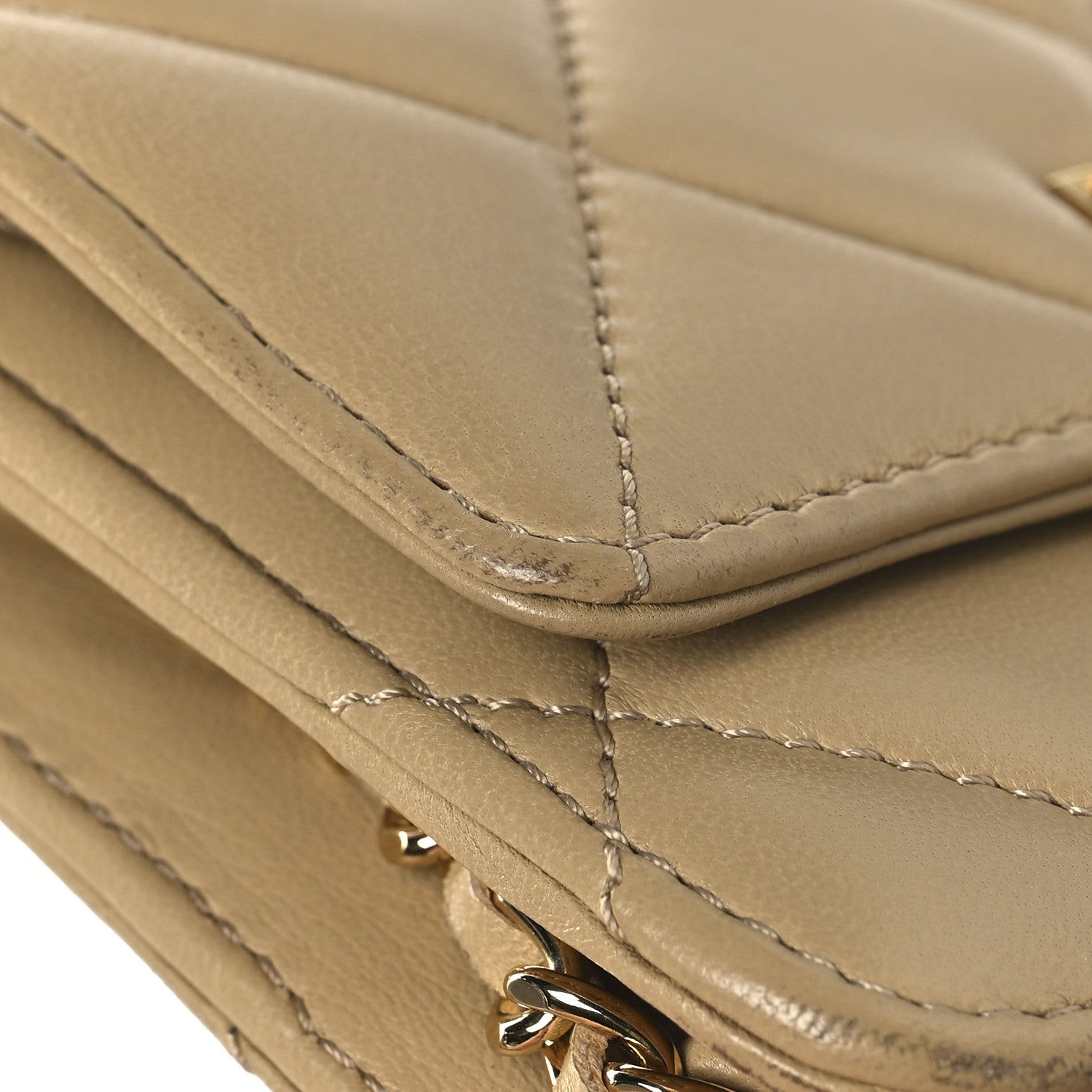 Lambskin Quilted Golden Class Wallet on Chain WOC Beige