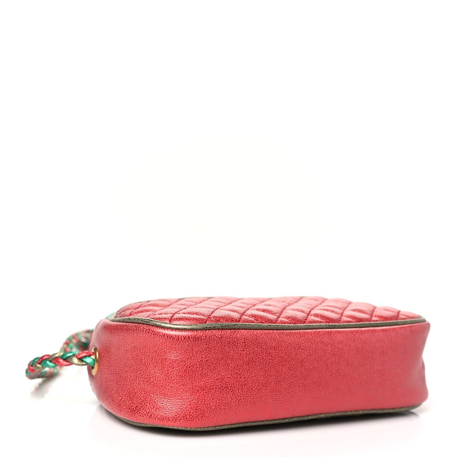 Laminated Nappa Trapuntata Mini Zumi Dome Shoulder Bag Rosso Jasmine Green Rame