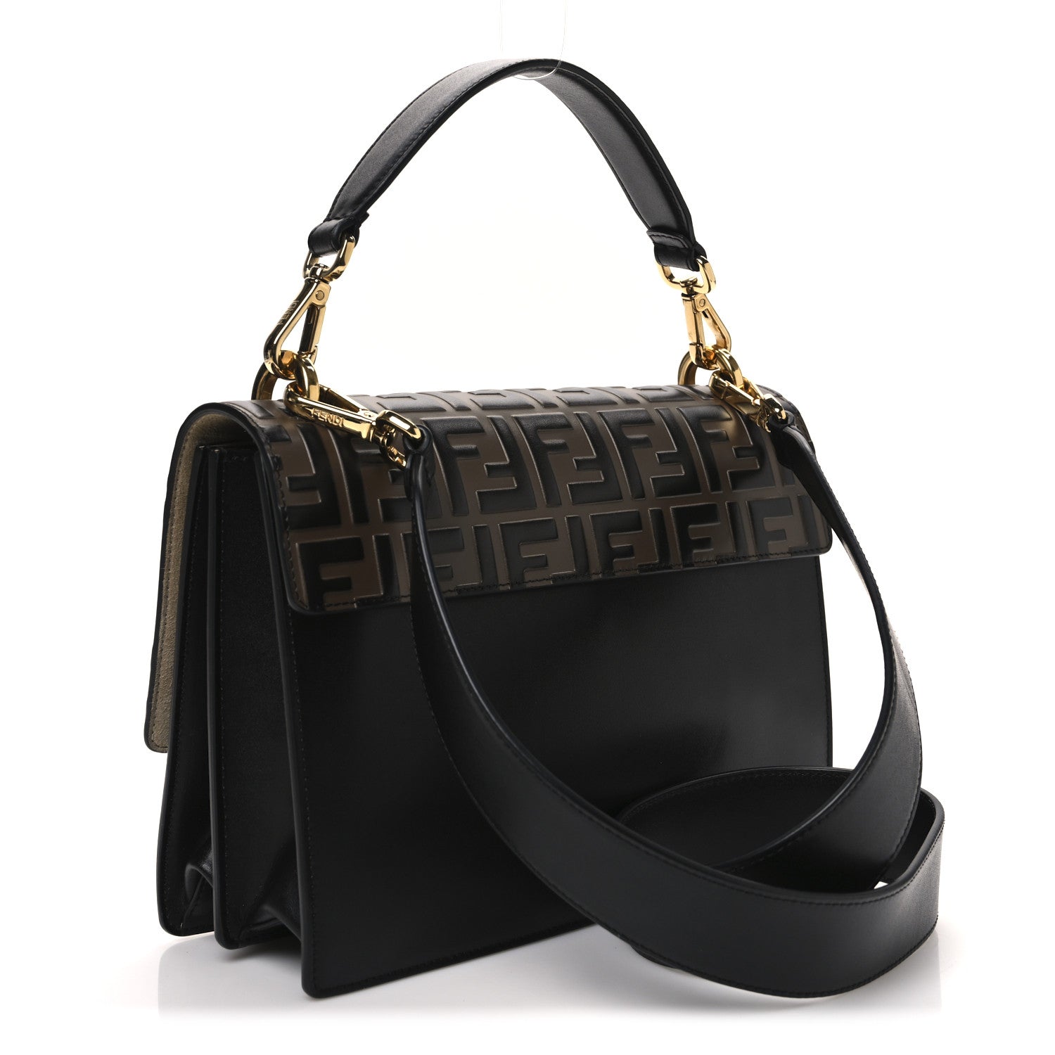 Vitello Liberty Bi-Color FF 1974 Embossed Chain Strap Kan U Shoulder Bag Black Maya
