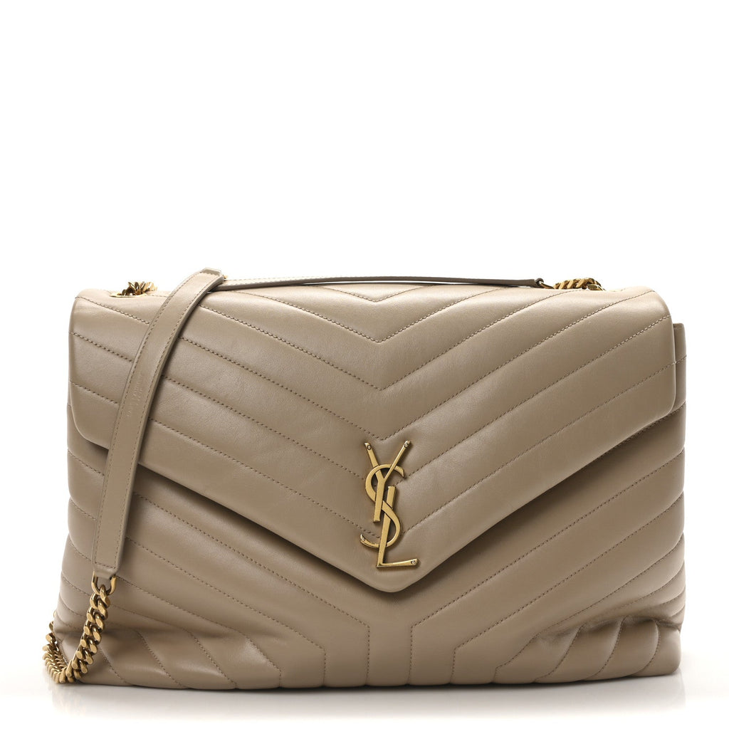 Calfskin Matelasse Large Loulou Monogram Chain Satchel Dark Beige