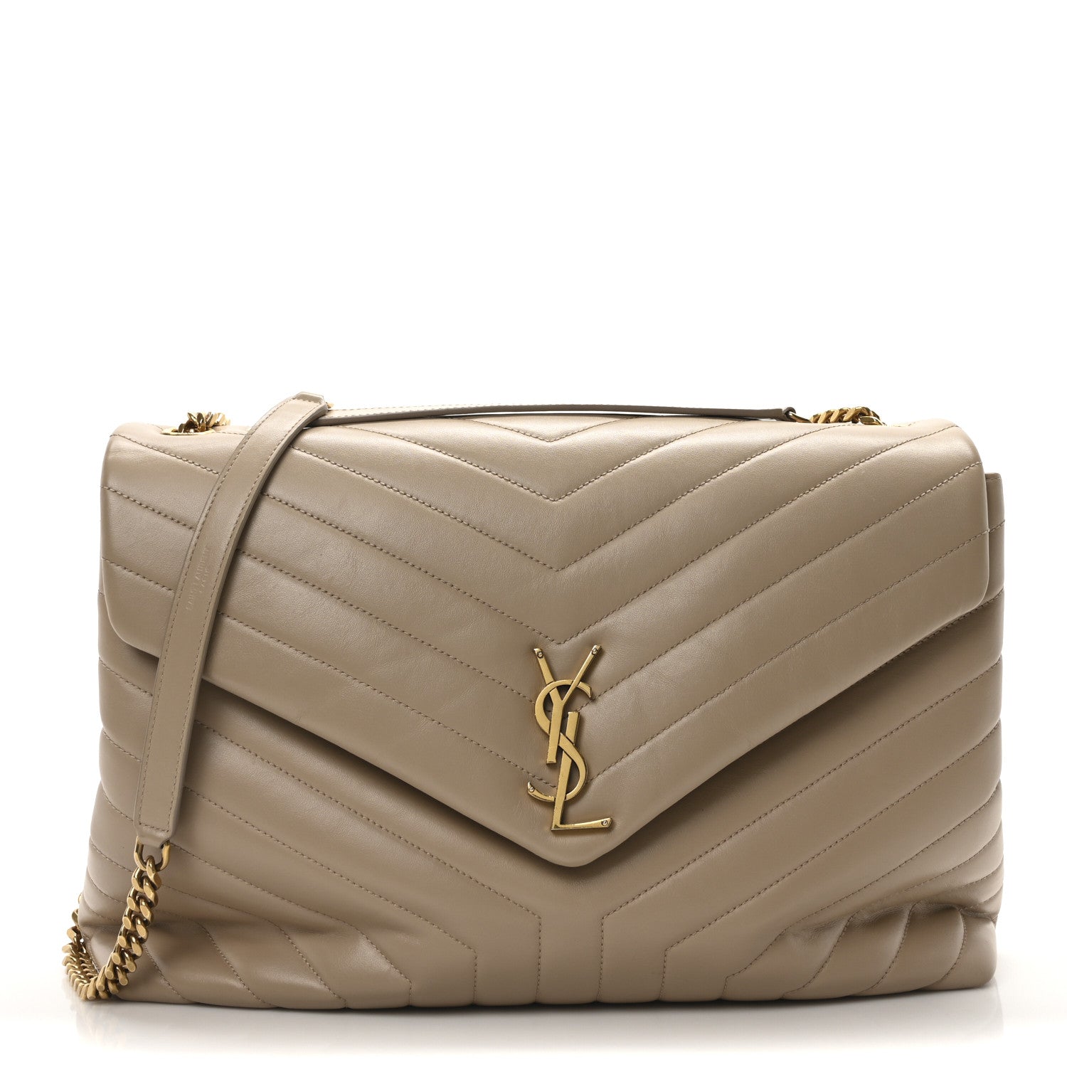 Calfskin Matelasse Large Loulou Monogram Chain Satchel Dark Beige