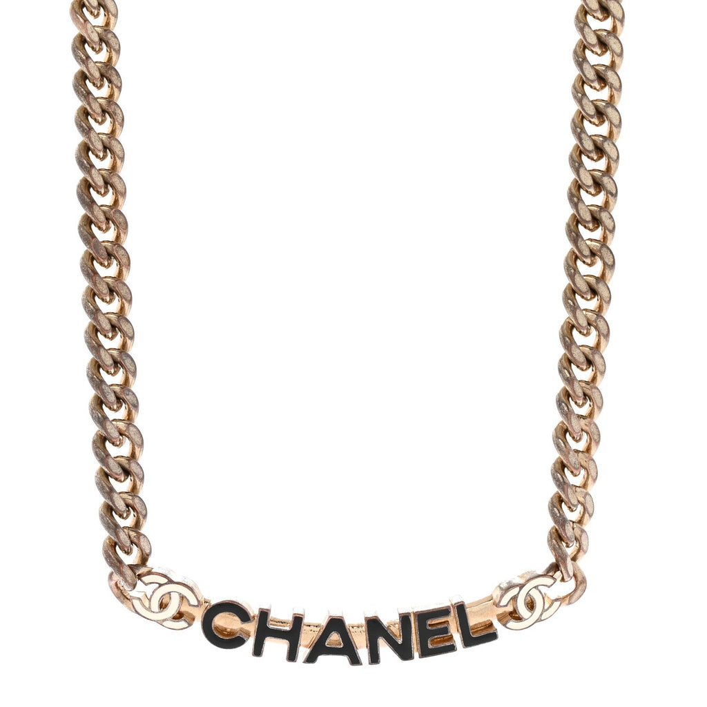 Metal Enamel Chain CC Choker Gold White