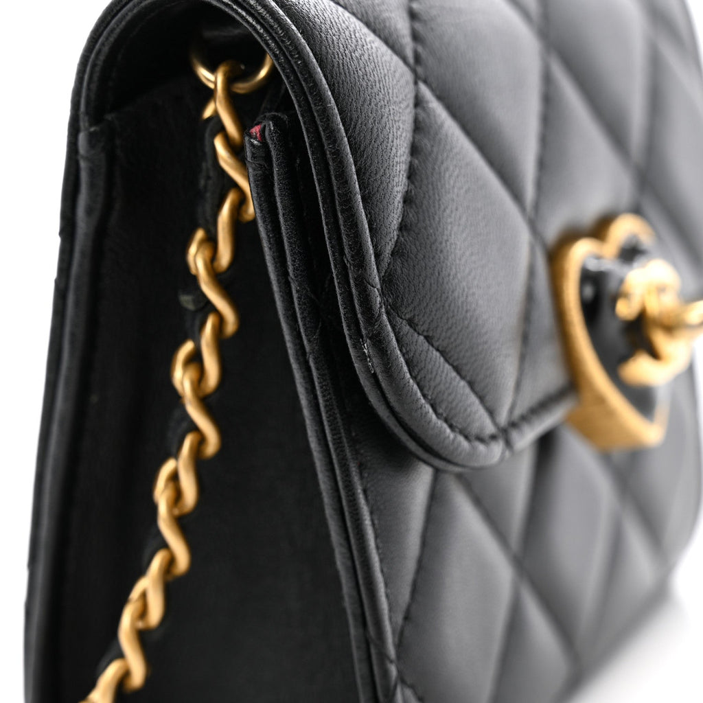 Lambskin Plexiglass Quilted Coco Love Clutch With Chain Black