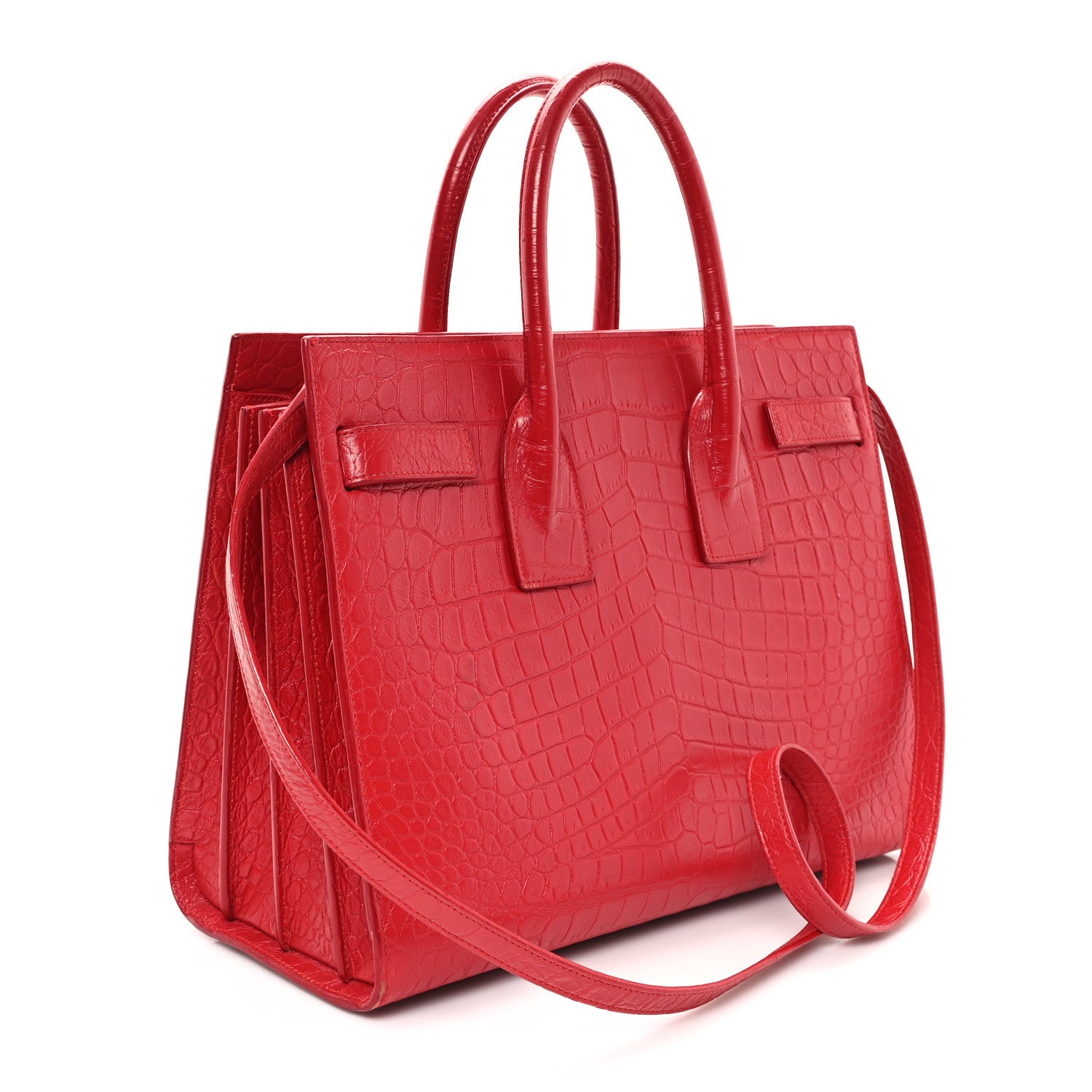 Calfskin Crocodile Embossed Small Sac de Jour New Red