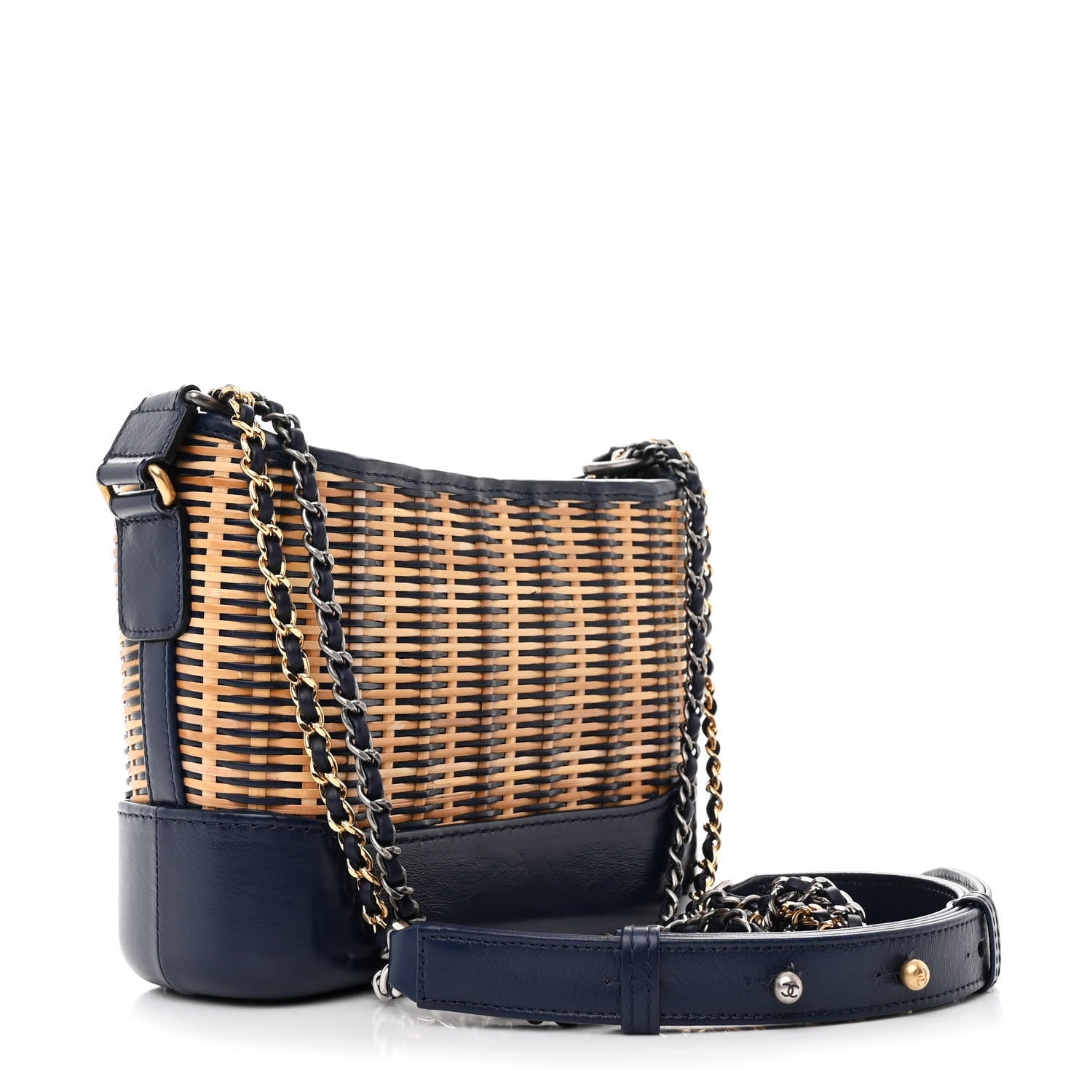 Rattan Calfskin Small Gabrielle Hobo Beige Navy