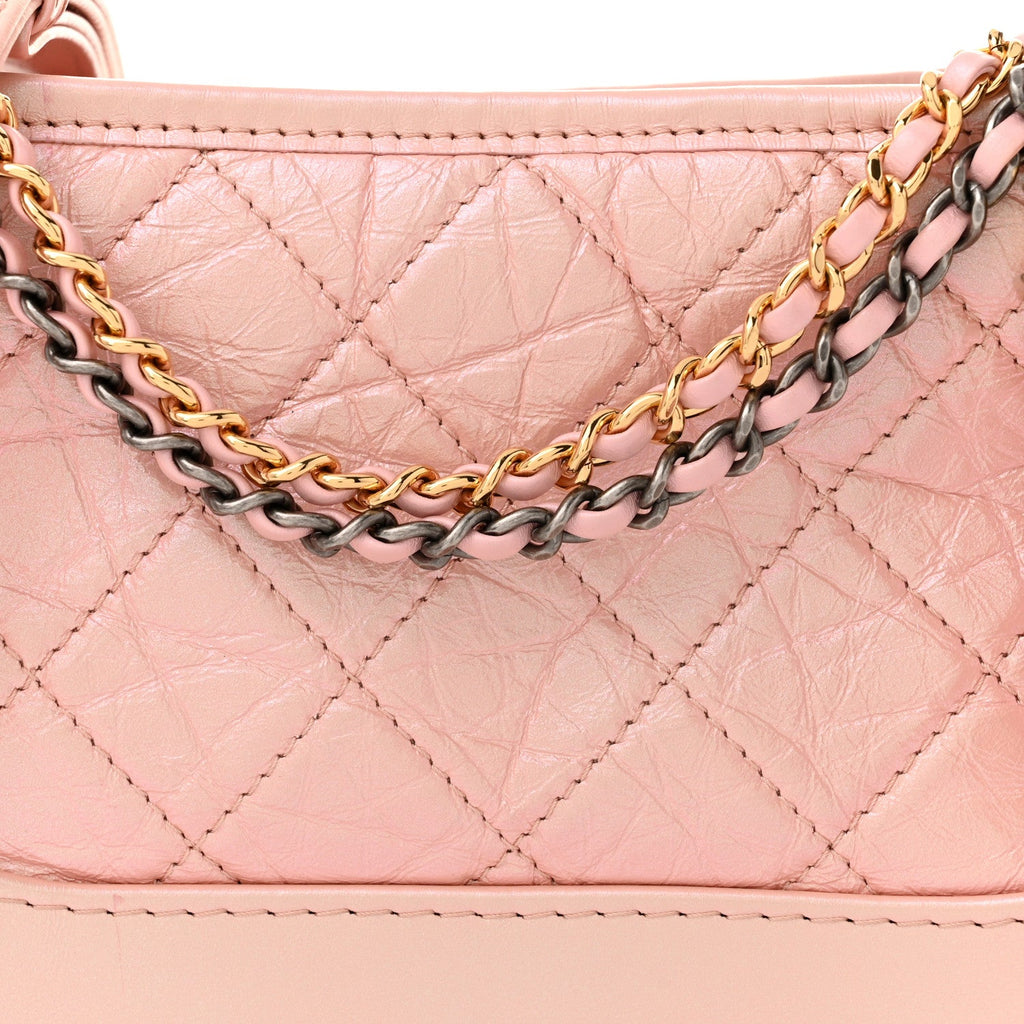 Iridescent Aged Calfskin Quilted Small Gabrielle Hobo Light Pink