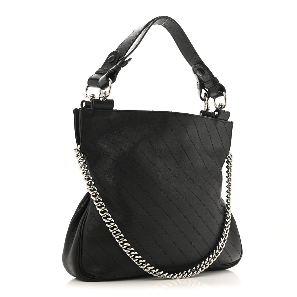 Sakai Be Green Calfskin Diagonal Stitched Small Blondie Tote Black