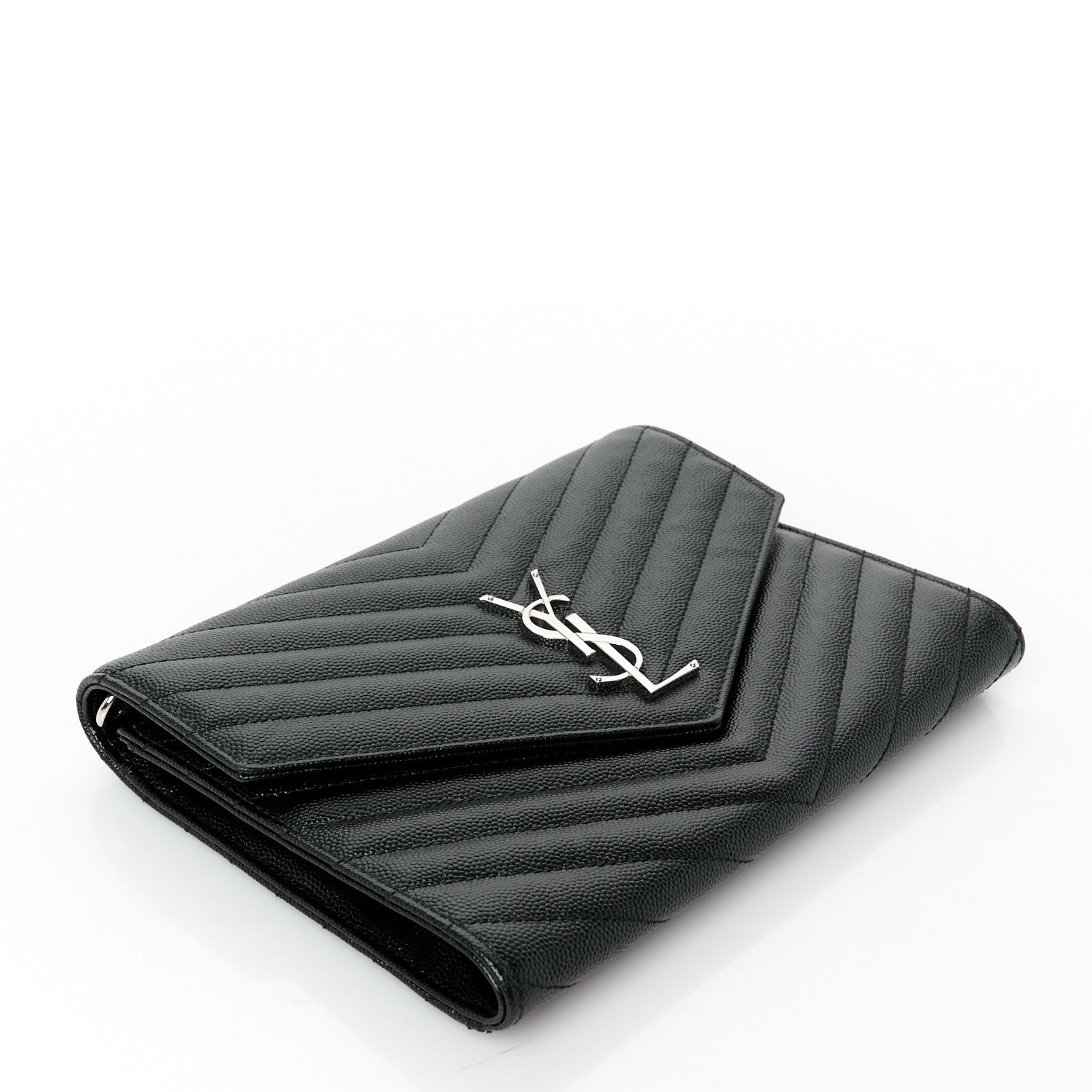 Grain De Poudre Matelasse Chevron Monogram Envelope Clutch Black
