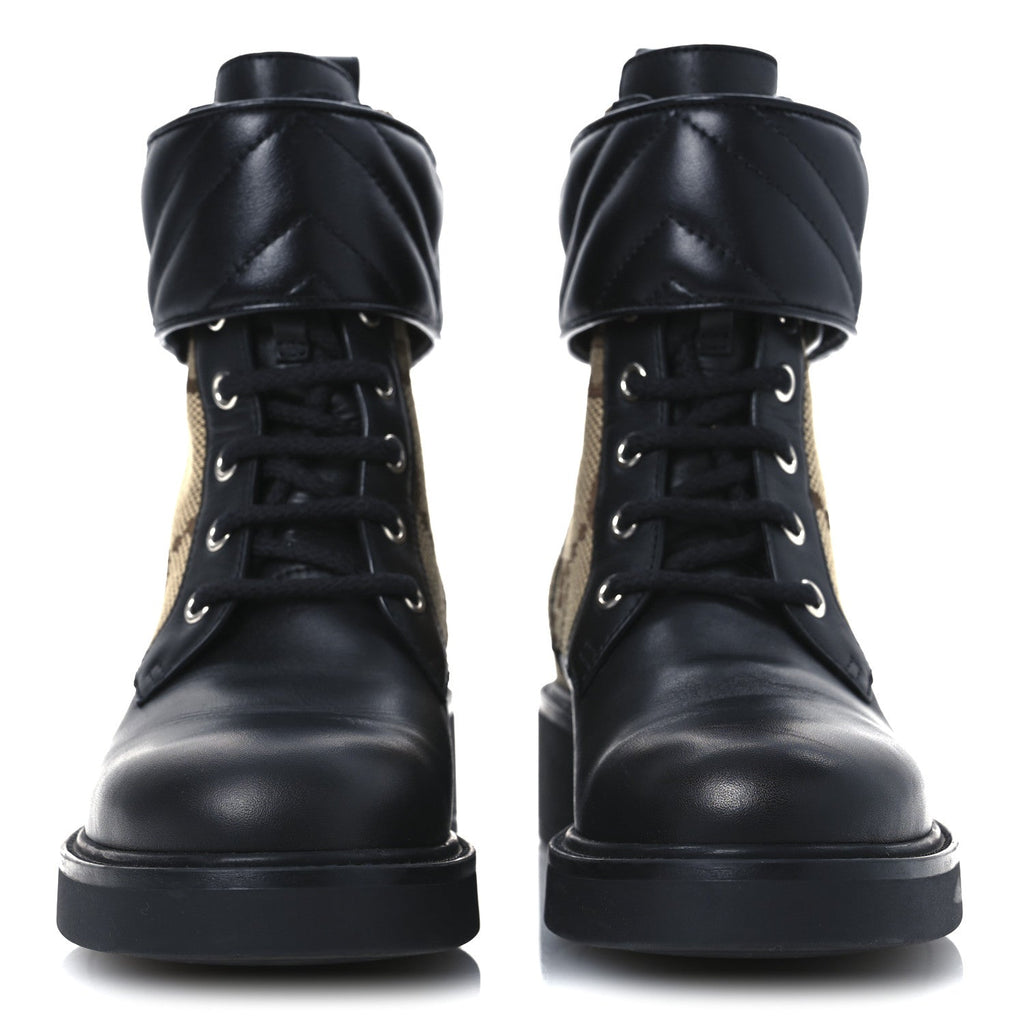 Flores Calfskin Monogram Maxi GG Nappa Matelasse Double G 40mm Ankle Boots 36 Black Camel Ebony