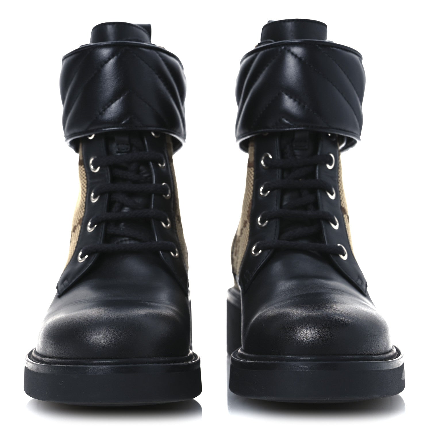 Flores Calfskin Monogram Maxi GG Nappa Matelasse Double G 40mm Ankle Boots 36 Black Camel Ebony