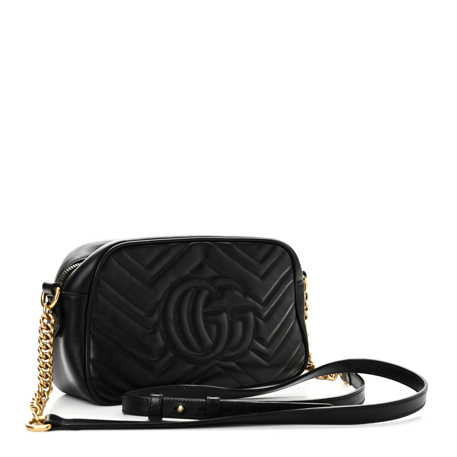 Calfskin Matelasse Small GG Marmont Chain Shoulder Bag Black