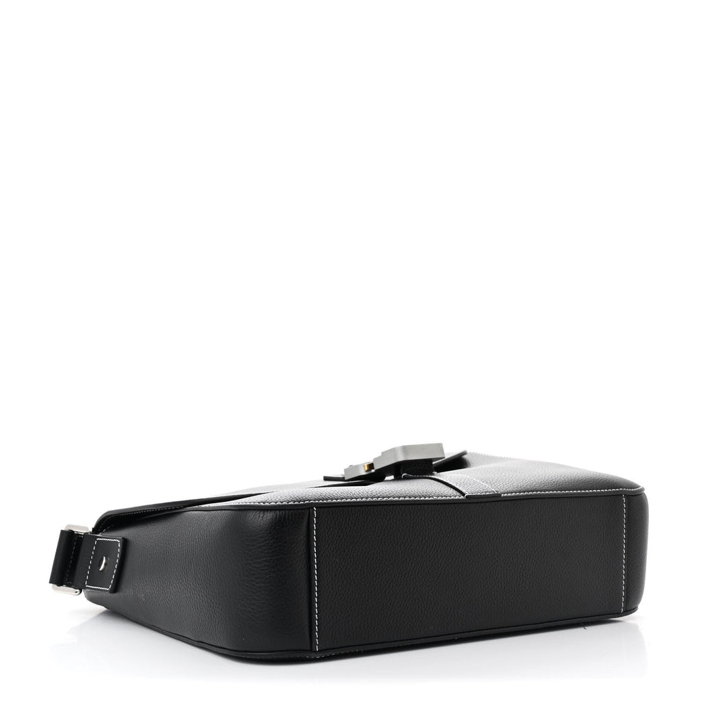 Grained Calfskin Medium Saddle Messenger Bag Black