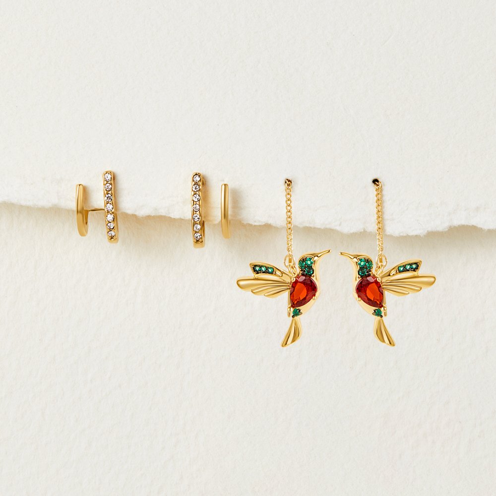 18K Gold & Crystal Claw Earrings