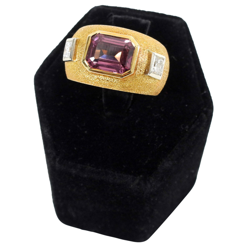 Beni Sung 18K Yellow Gold Tourmaline Diamond 3 Stone Custom Ring - 7.5