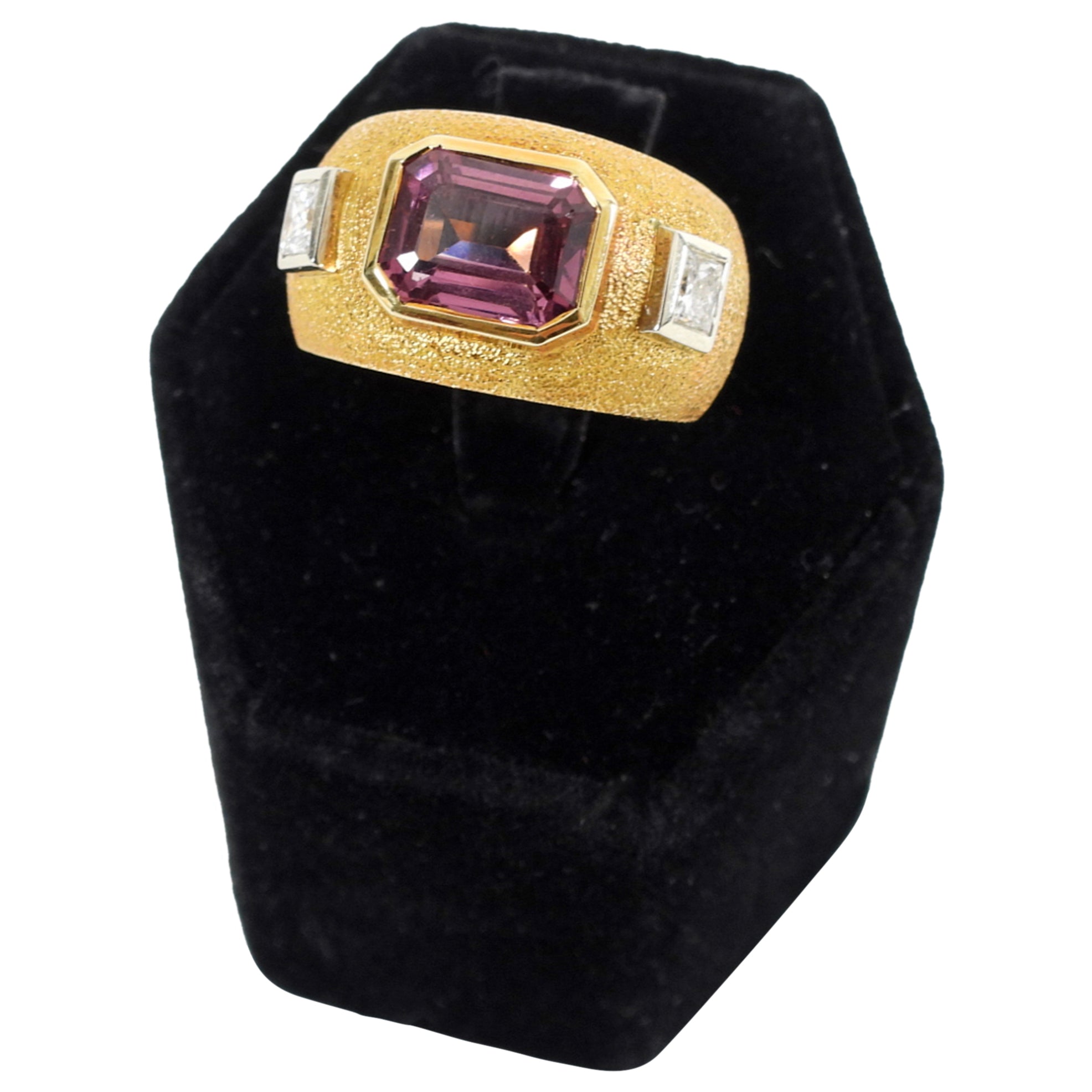 Beni Sung 18K Yellow Gold Tourmaline Diamond 3 Stone Custom Ring - 7.5
